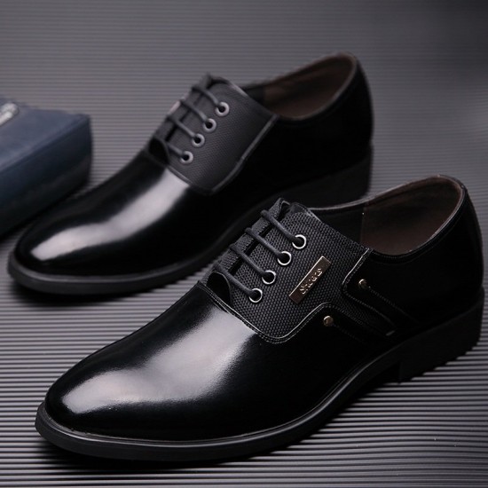 Men Stylish Leather Splicing Lace Up Business Formal Dress Shoes