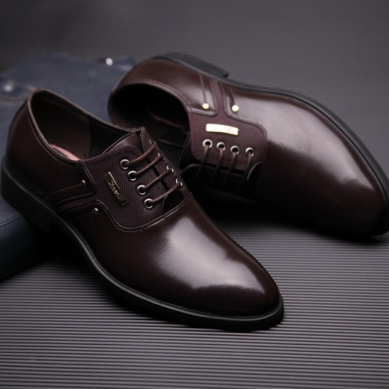 Men Stylish Leather Splicing Lace Up Business Formal Dress Shoes