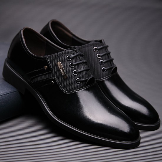 Men Stylish Leather Splicing Lace Up Business Formal Dress Shoes