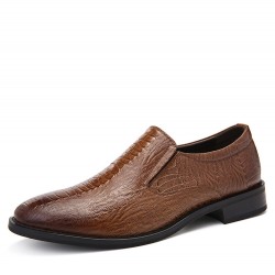 Men Stylish Crocodile Pattern Slip On Formal Dress Shoes