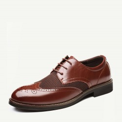 Large Size Men Brogue Carved Leather Splicing Formal Oxfords