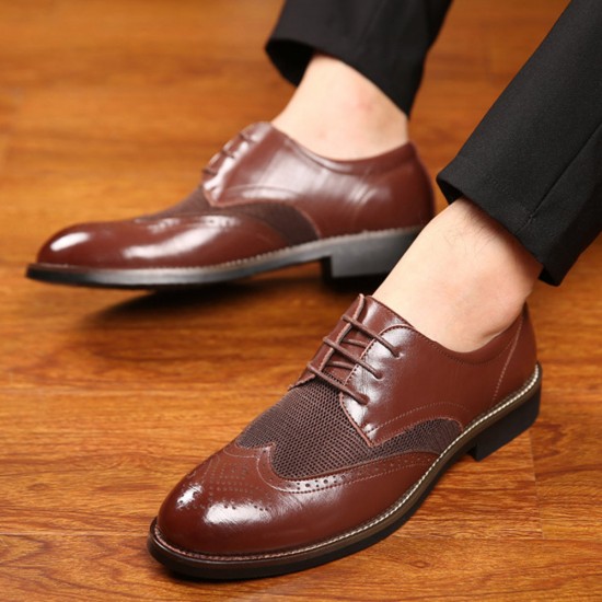 Large Size Men Brogue Carved Leather Splicing Formal Oxfords