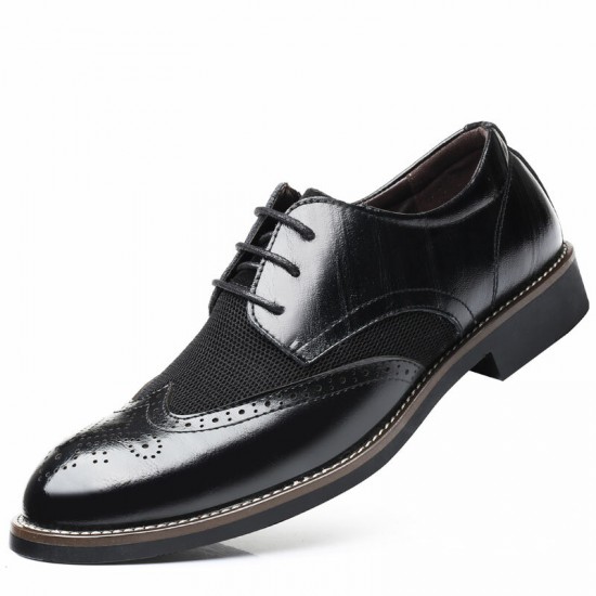 Large Size Men Brogue Carved Leather Splicing Formal Oxfords