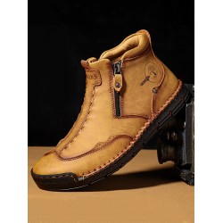 Men Double Side Zipper Hand Stitching Microfiber Leather Ankle Boots