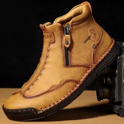 Men Double Side Zipper Hand Stitching Microfiber Leather Ankle Boots