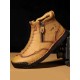 Men Double Side Zipper Hand Stitching Microfiber Leather Ankle Boots