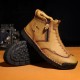 Men Double Side Zipper Hand Stitching Microfiber Leather Ankle Boots