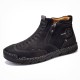 Men Double Side Zipper Hand Stitching Microfiber Leather Ankle Boots