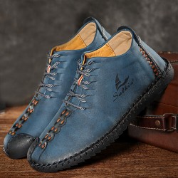 Men Rubber Cap Toe Hand Stitching Lace Up Microfiber Leather Ankle Boots