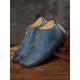 Men Rubber Cap Toe Hand Stitching Lace Up Microfiber Leather Ankle Boots