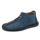 Men Rubber Cap Toe Hand Stitching Lace Up Microfiber Leather Ankle Boots