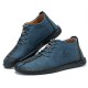 Men Rubber Cap Toe Hand Stitching Lace Up Microfiber Leather Ankle Boots