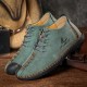 Men Rubber Cap Toe Hand Stitching Lace Up Microfiber Leather Ankle Boots