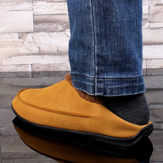 Men Large Size Plush Lining Microfiber Leather Non-slip Casual Slippers