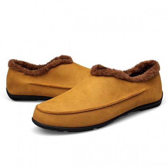 Men Large Size Plush Lining Microfiber Leather Non-slip Casual Slippers