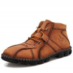 Men Hand Stitching Hook-loop Casual Not-slip Boot Shoes