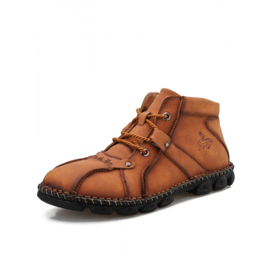 Men Hand Stitching Hook-loop Casual Not-slip Boot Shoes