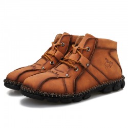 Men Hand Stitching Hook-loop Casual Not-slip Boot Shoes