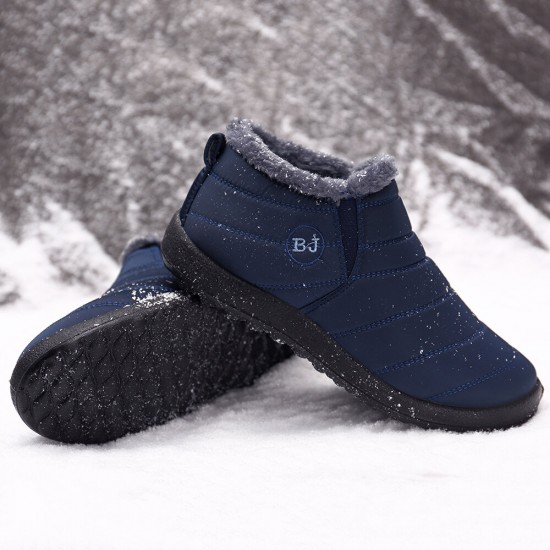 Men Waterproof Warm Fur Lining Letter Slip On Ankle Boots