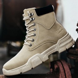 Men Stylish Microfiber Leather Lace Up Casual Ankle Boots