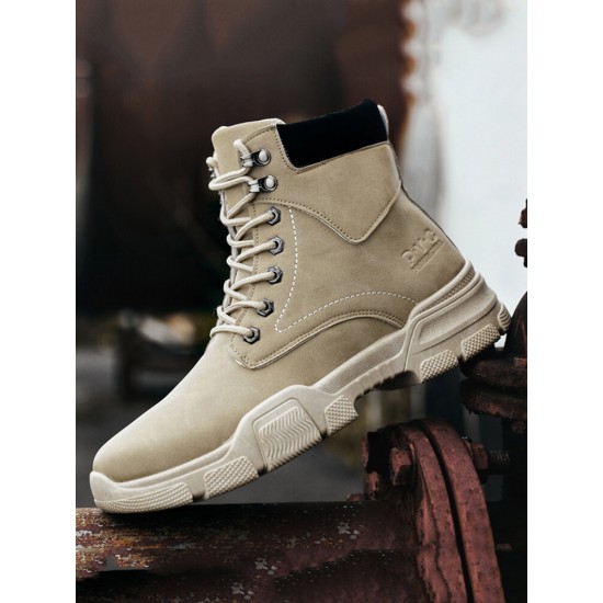 Men Stylish Microfiber Leather Lace Up Casual Ankle Boots