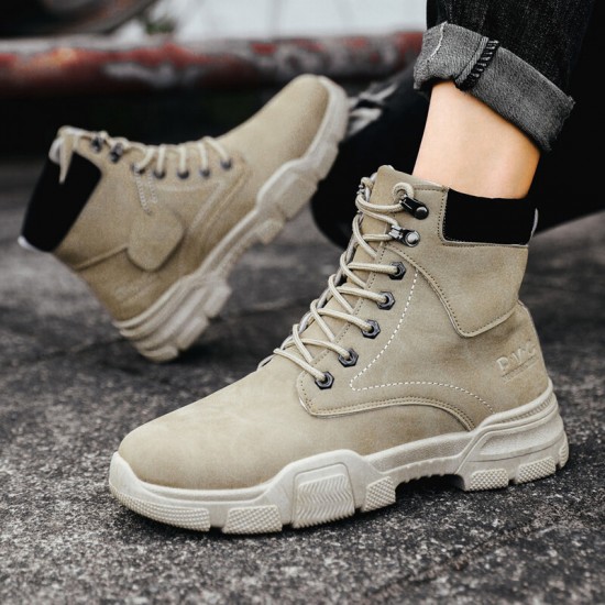 Men Stylish Microfiber Leather Lace Up Casual Ankle Boots