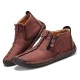 Men Hand Stitching Leather Non Slip Side Zipper Casual Boots