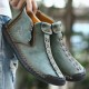 Men Hand Stitching Leather Non Slip Side Zipper Casual Boots