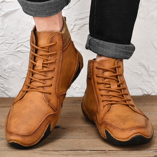 Men Soft Slip Resistant Lace Up Microfiber Leather Ankle Boots