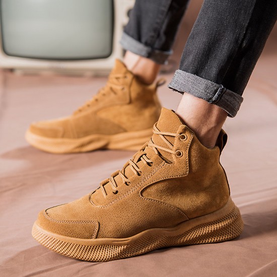 Men Pure Color Non Slip Lace Up Casual Leather Boots