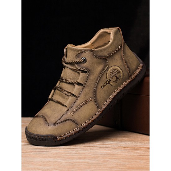 Men Vintage Hand Stitching Comfort Soft Leather Boots