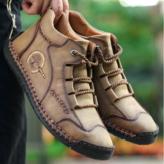 Men Vintage Hand Stitching Comfort Soft Leather Boots