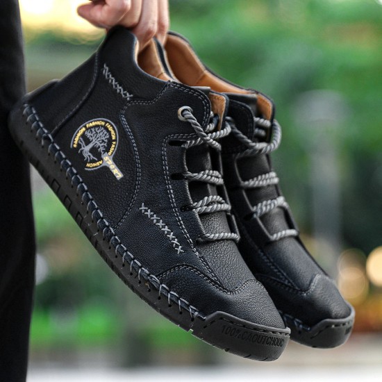 Men Vintage Hand Stitching Comfort Soft Leather Boots