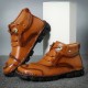 Men Cow Leather Hand Stitching Non Slip Soft Sole Casual Ankle Boots