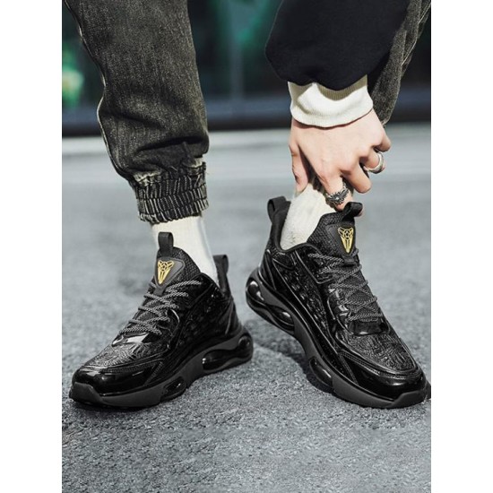 Badge Graphic Lace Up Textured Sports Sneakers