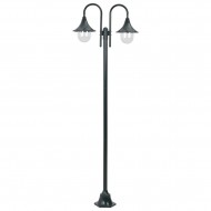 Garden Post Light E27 220 cm Aluminium 2-Lantern Dark Green