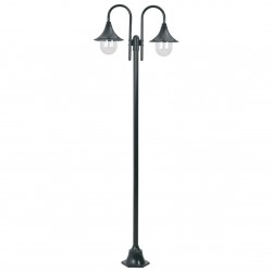 Garden Post Light E27 220 cm Aluminium 2-Lantern Dark Green