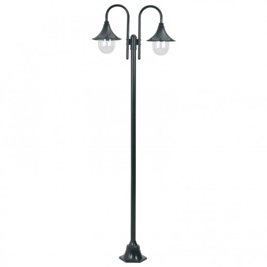 Garden Post Light E27 220 cm Aluminium 2-Lantern Dark Green