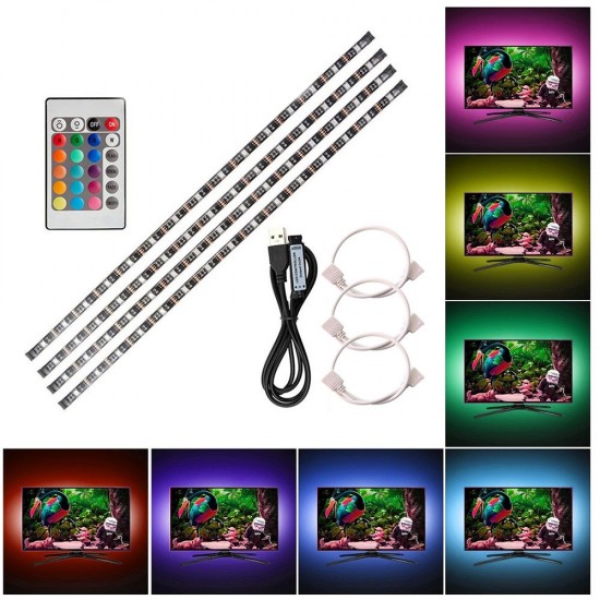 4 * 50cm USB LED Strip Lights Kit Flexible Strip Lights with Mini Remote Control Home LED Tape Strip for TV Computer Backlight