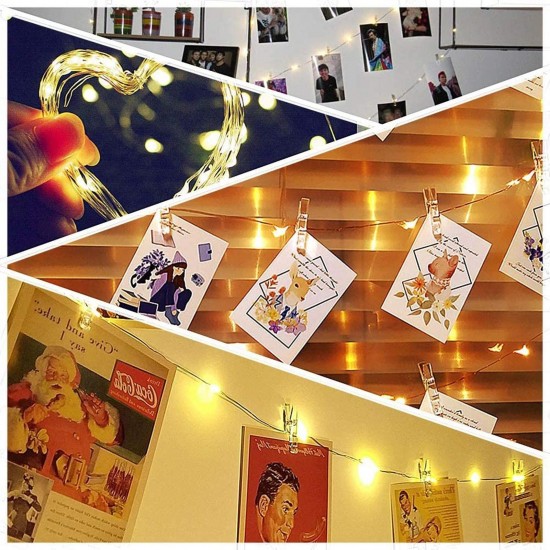 10M 100 Lamp Beads 8 Modes Warm White Fairy String Light Photo Clip Hanging Pictures Cards Memos Artwork