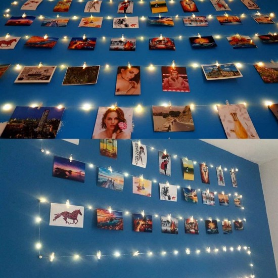 10M 100 Lamp Beads 8 Modes Warm White Fairy String Light Photo Clip Hanging Pictures Cards Memos Artwork