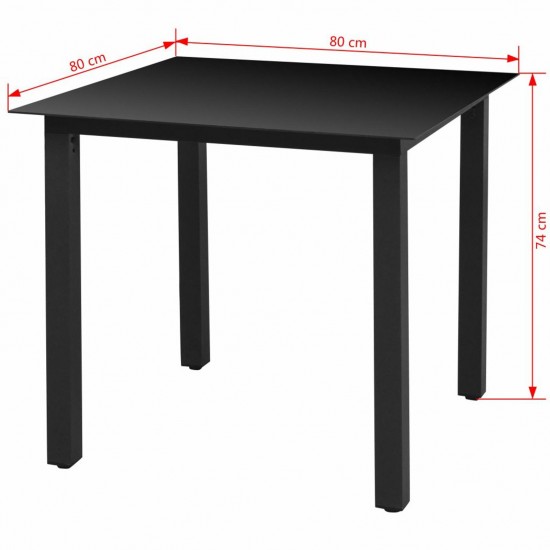  Garden Table Black 80x80x74 cm Aluminium and Glass