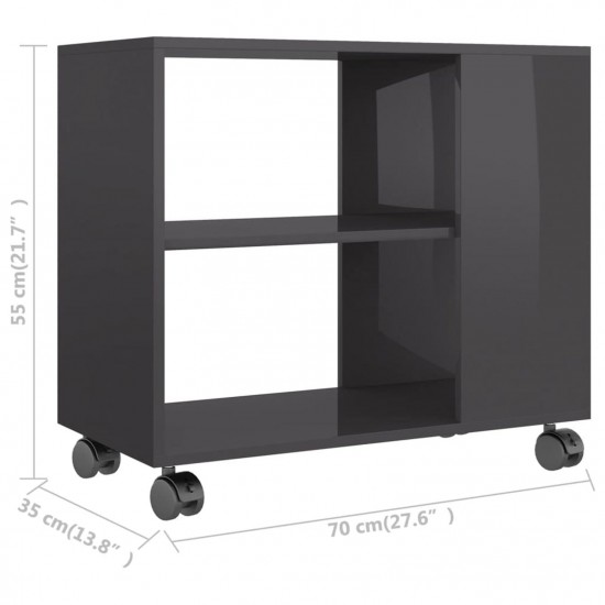  Side Table High Gloss Grey 70x35x55 cm Engineered Wood