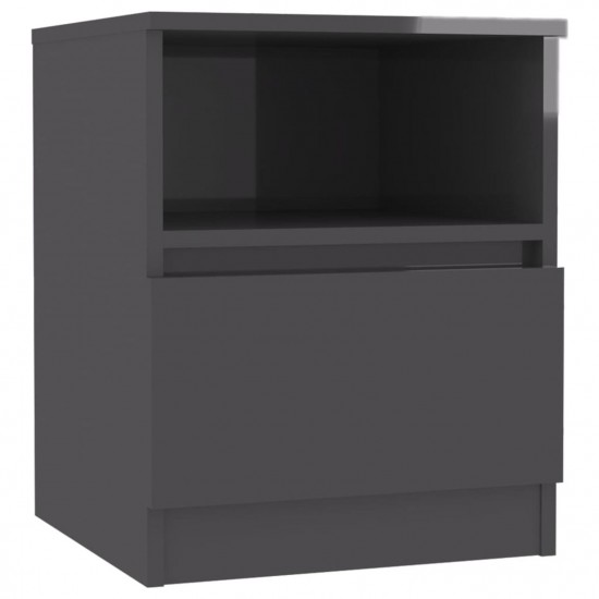 Bed Cabinet High Gloss Grey 40x40x50 cm Chipboard