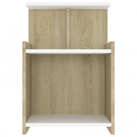 Bed Cabinet White and Sonoma Oak 40x35x60 cm Chipboard