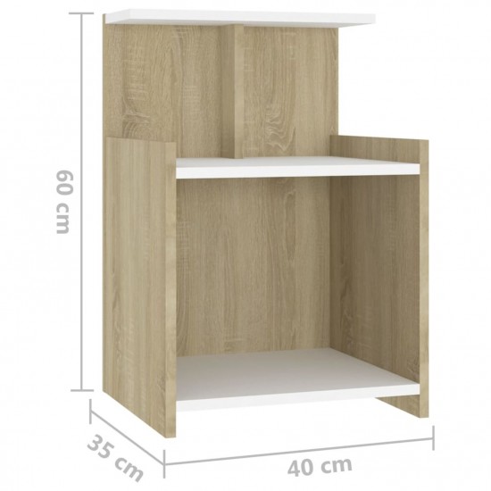 Bed Cabinet White and Sonoma Oak 40x35x60 cm Chipboard