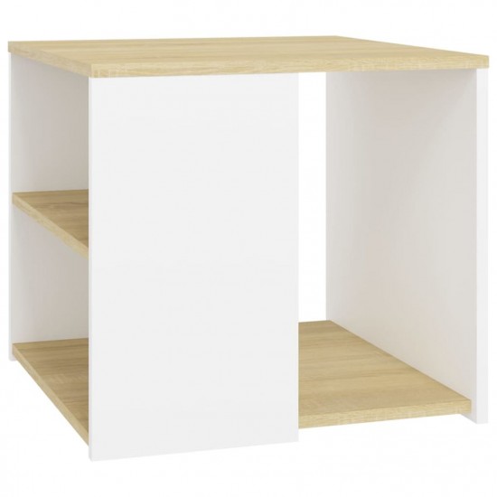 Side Table Sonoma Oak and White 50x50x45 cm Chipboard