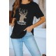 Black Christmas Leopard Elk Letter Tee