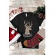 Black Christmas Leopard Elk Letter Tee