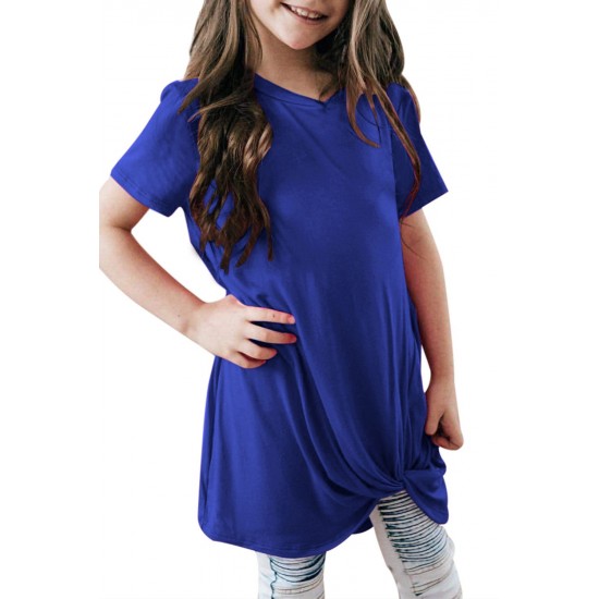 Royal Blue Twist Drape Short Sleeve Tee for Girls